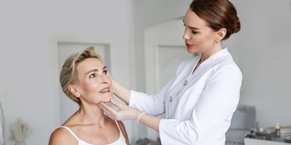 How Long Do Dermal Fillers Last? A Guide to JUVÉDERM®, VOLUMA®, and Radiesse® 1 cosmetologist client face examination